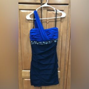 Deb Royal Blue & Navy One Shoulder Dress